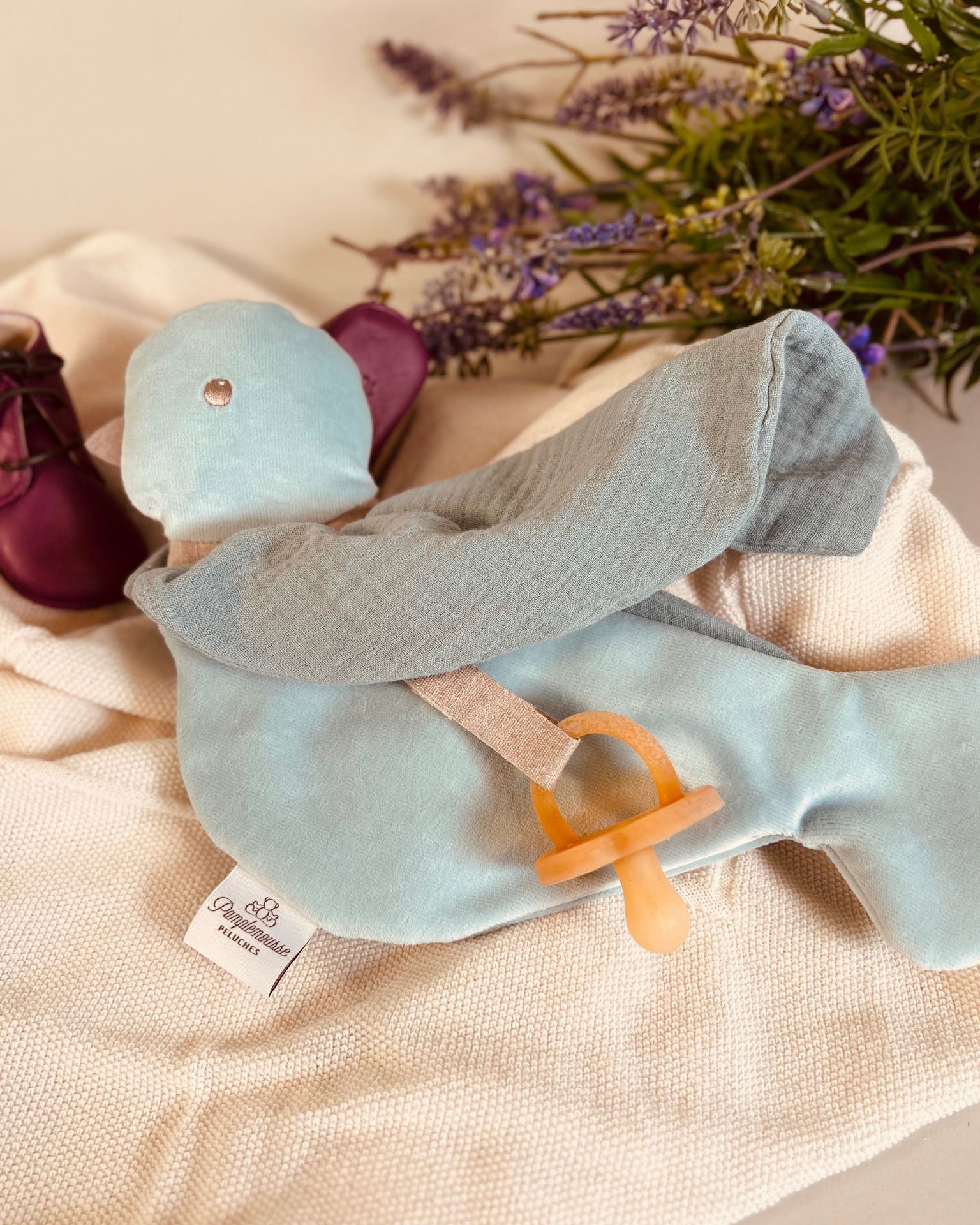 Doudou Oiseau Lavande Vert Céladon