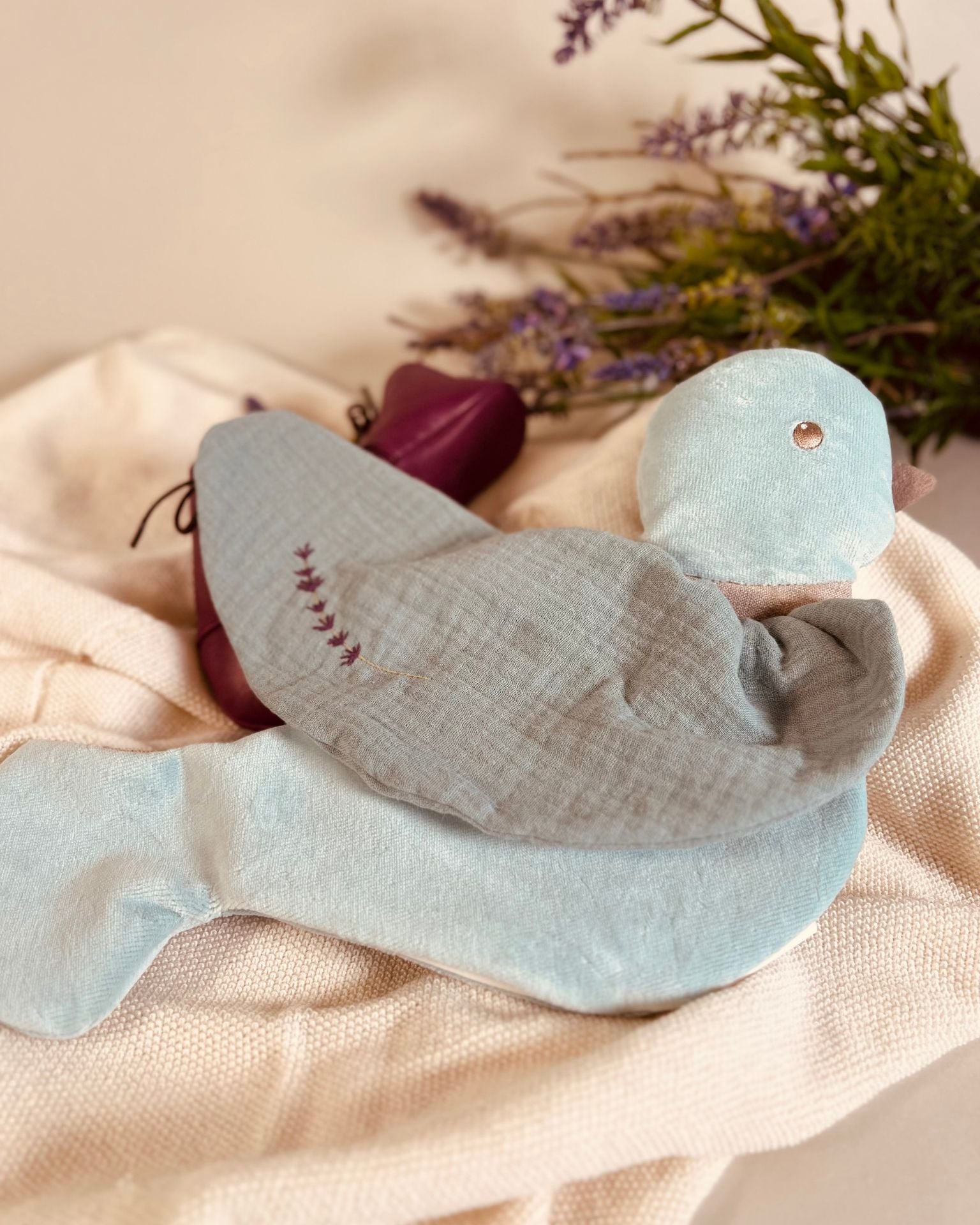Doudou Oiseau Lavande Vert Céladon