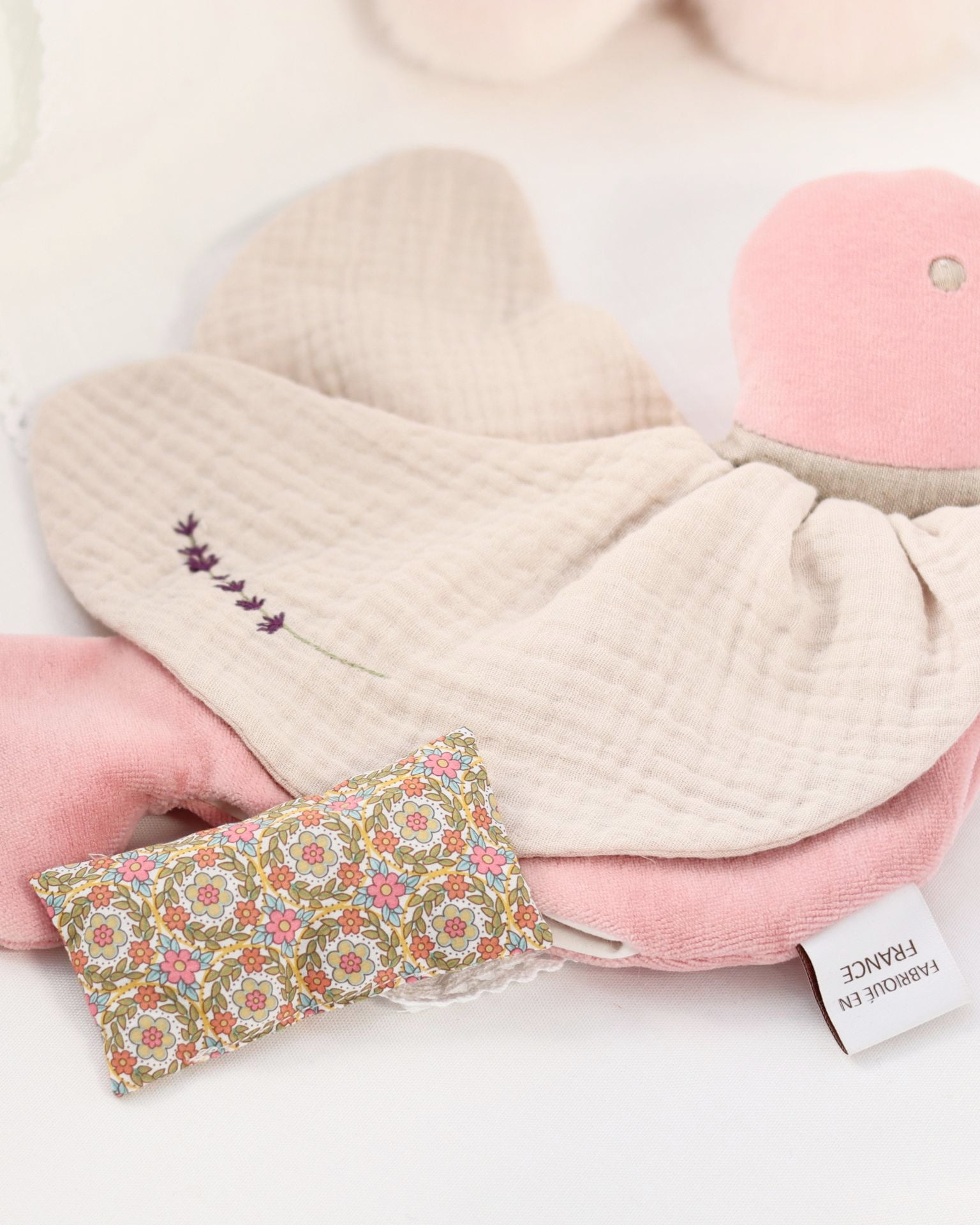 Doudou Oiseau Lavande Rose