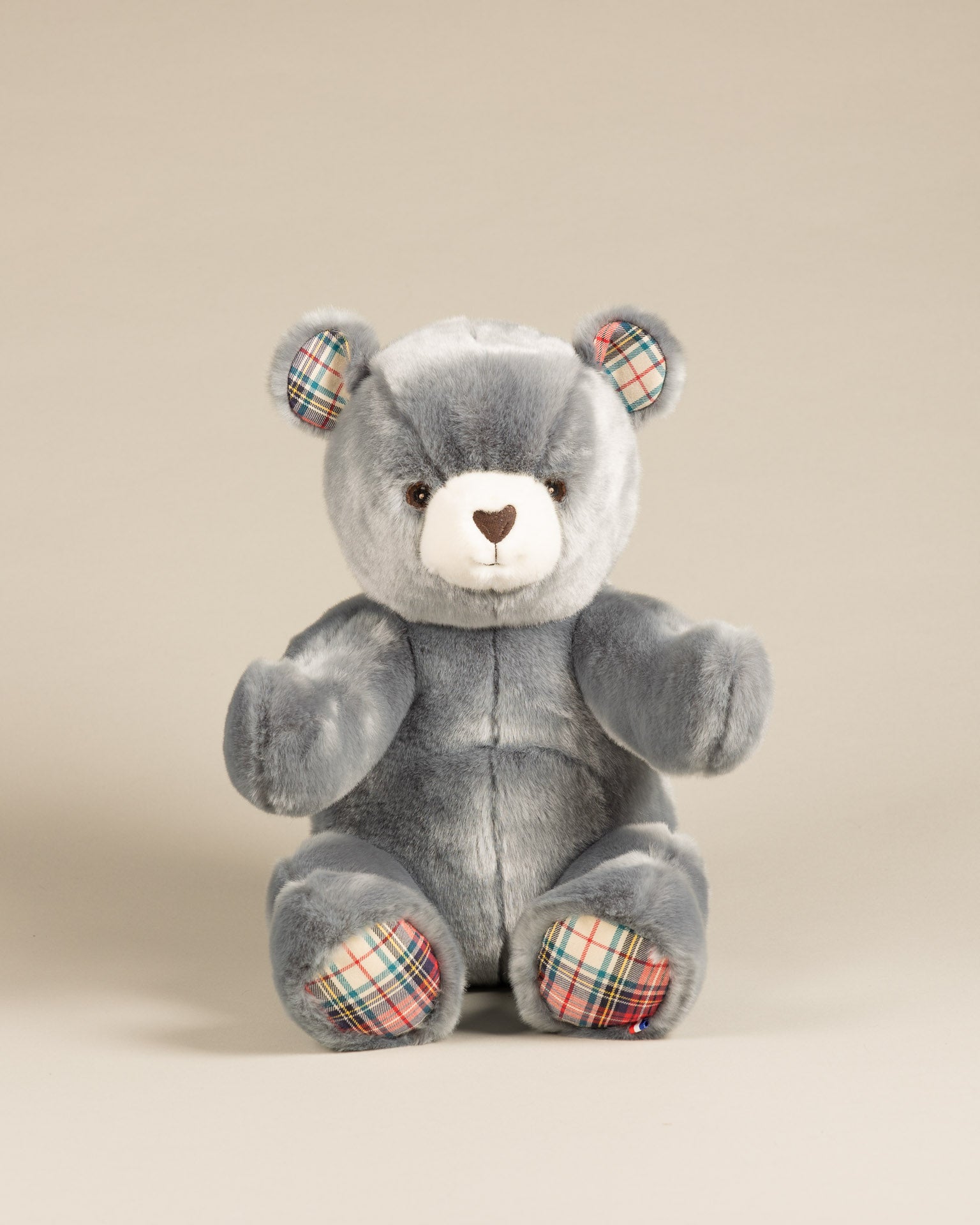 Peluche Grand Ours Robert Bleu Gris Ecossais