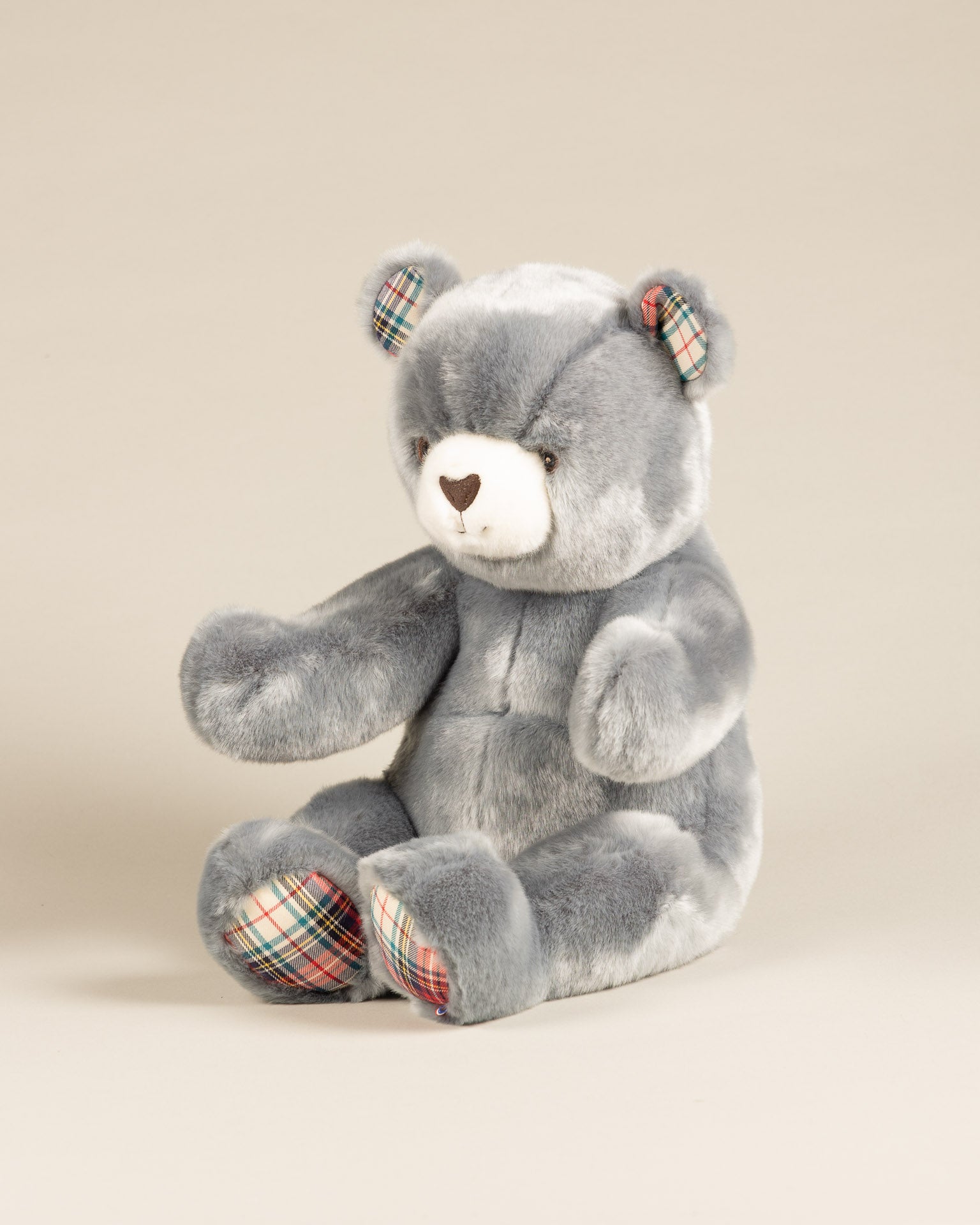 Peluche Grand Ours Robert Bleu Gris Ecossais