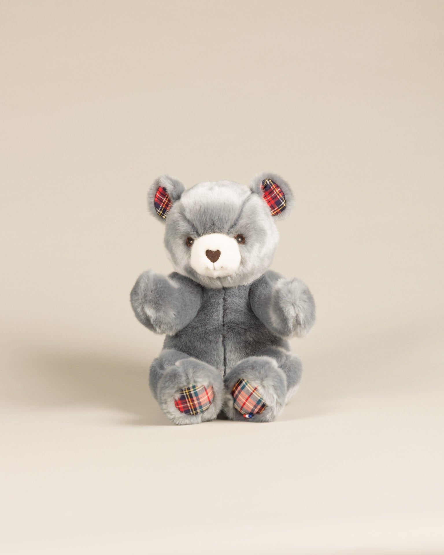 Peluche Petit Ours Robert Bleu Gris Ecossais