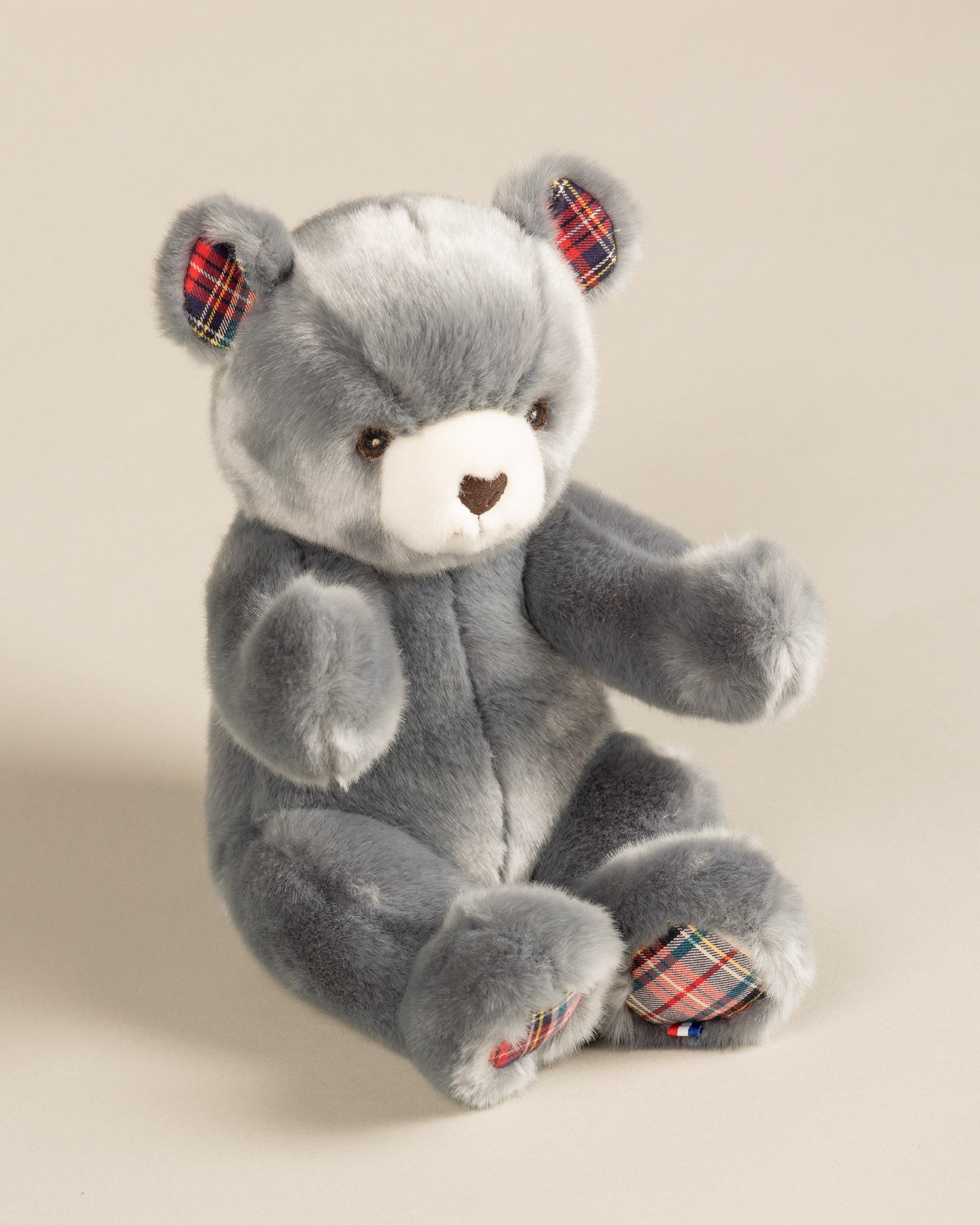 Peluche Petit Ours Robert Bleu Gris Ecossais