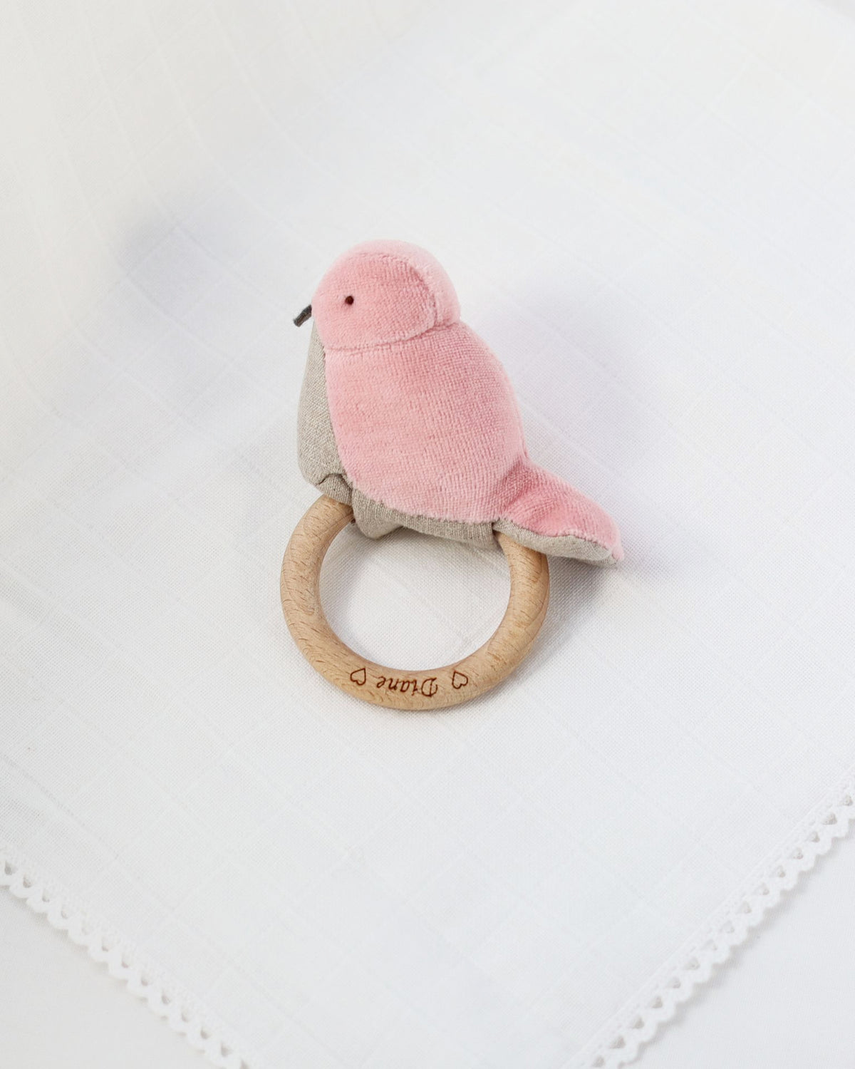 Rose Rattle Rose Bird Rattle - With Wooden Ring - Made in France