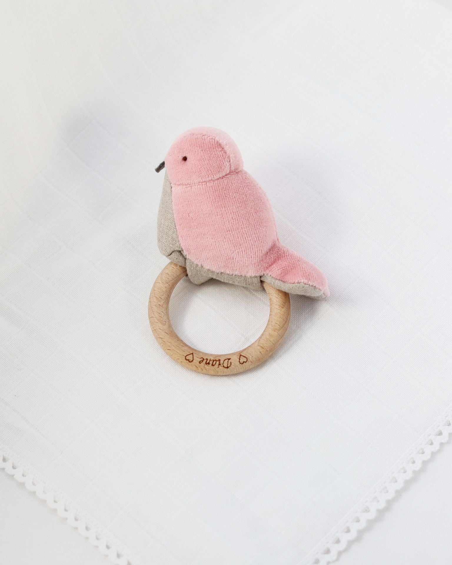 Hochet oiseau Rose