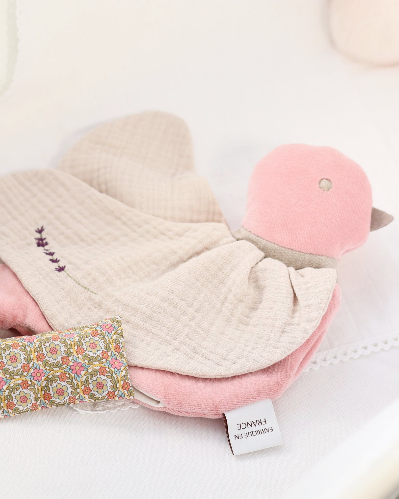 Doudou Oiseau Lavande Rose