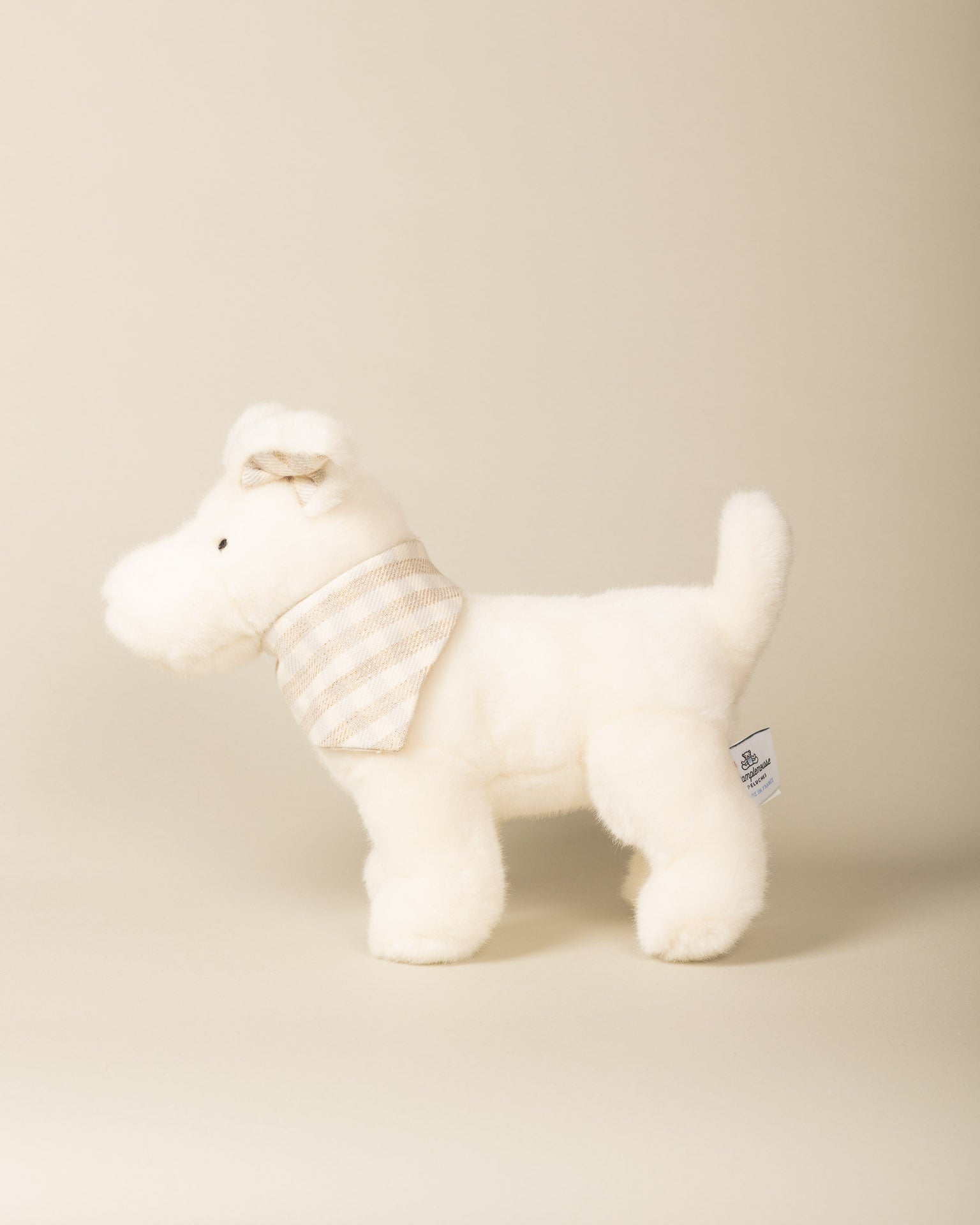Peluche Le Terrier Oscar Blanc foulard Vichy bleu